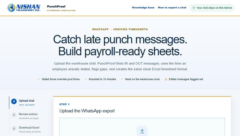 PunchProof by Nishan Transport – Timesheet app from WhatsApp punches by wesrz